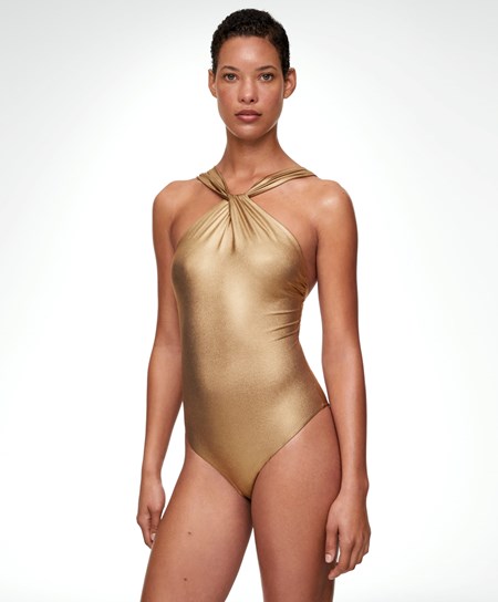Oysho Draped Halter Swimsuit Zlaté | 650738-OJX