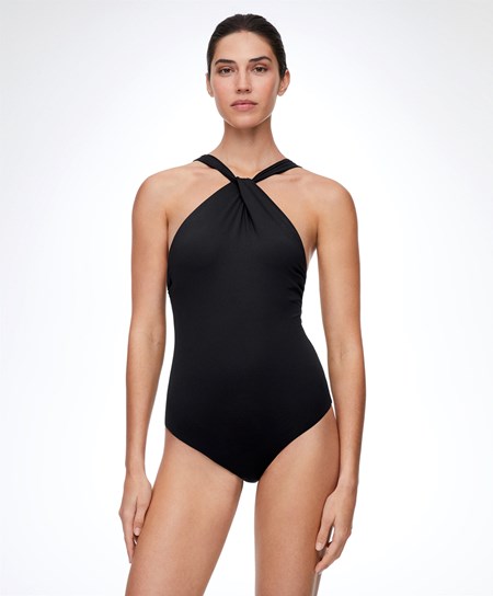 Oysho Draped Halter Swimsuit Černé | 169438-YBT