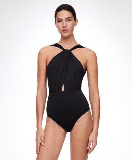 Oysho Draped Halter Swimsuit Černé | 496087-LFQ