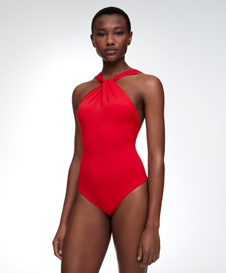 Oysho Draped Halter Swimsuit Červené | 392065-DTB