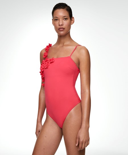 Oysho Floral Appliqué Bandeau Swimsuit Koralove | 183257-TJU