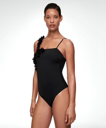 Oysho Floral Appliqué Bandeau Swimsuit Černé | 897204-MEX