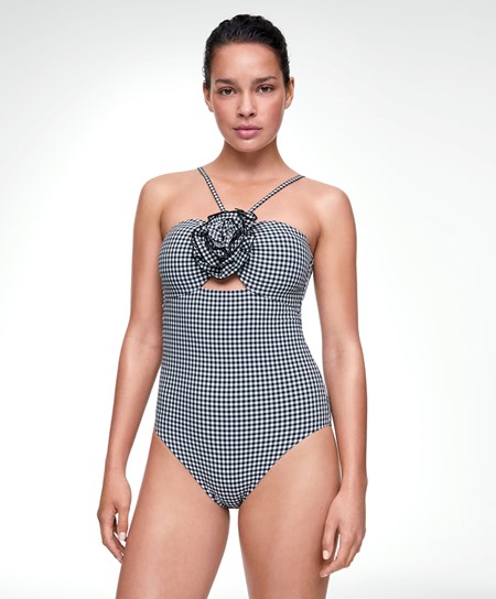 Oysho Gingham Cut-out Swimsuit Černé | 246751-UMQ