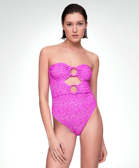 Oysho Jacquard Cut-out Swimsuit Fuchsie | 374291-YFX