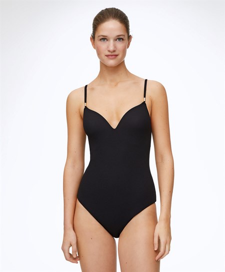 Oysho Piqué Triangle Swimsuit Černé | 325148-NUH