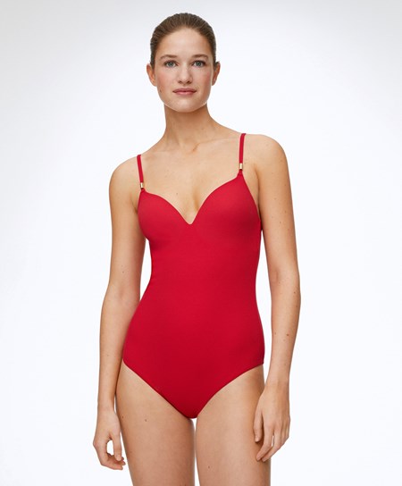 Oysho Piqué Triangle Swimsuit Červené | 785914-ZTC