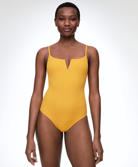 Oysho Piqué V-neck Swimsuit Mid-yellow | 234716-KHJ