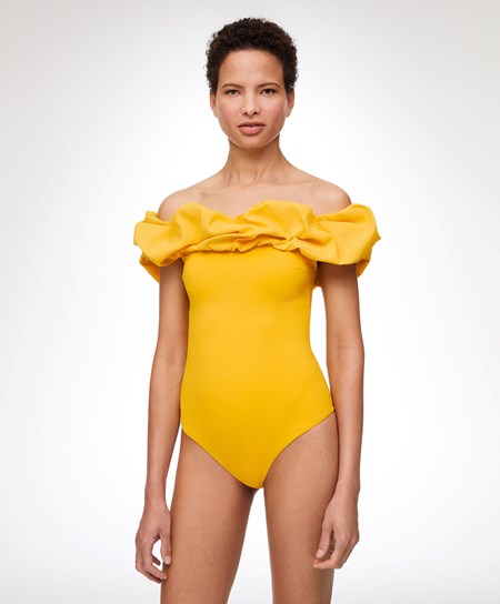 Oysho Ruffle Bandeau Swimsuit Mid-yellow | 701825-WKL
