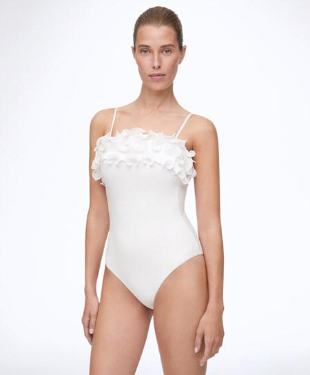 Oysho Ruffled Bandeau Swimsuit Bílé | 908241-WQP