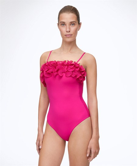 Oysho Ruffled Bandeau Swimsuit Fuchsie | 674352-GVU